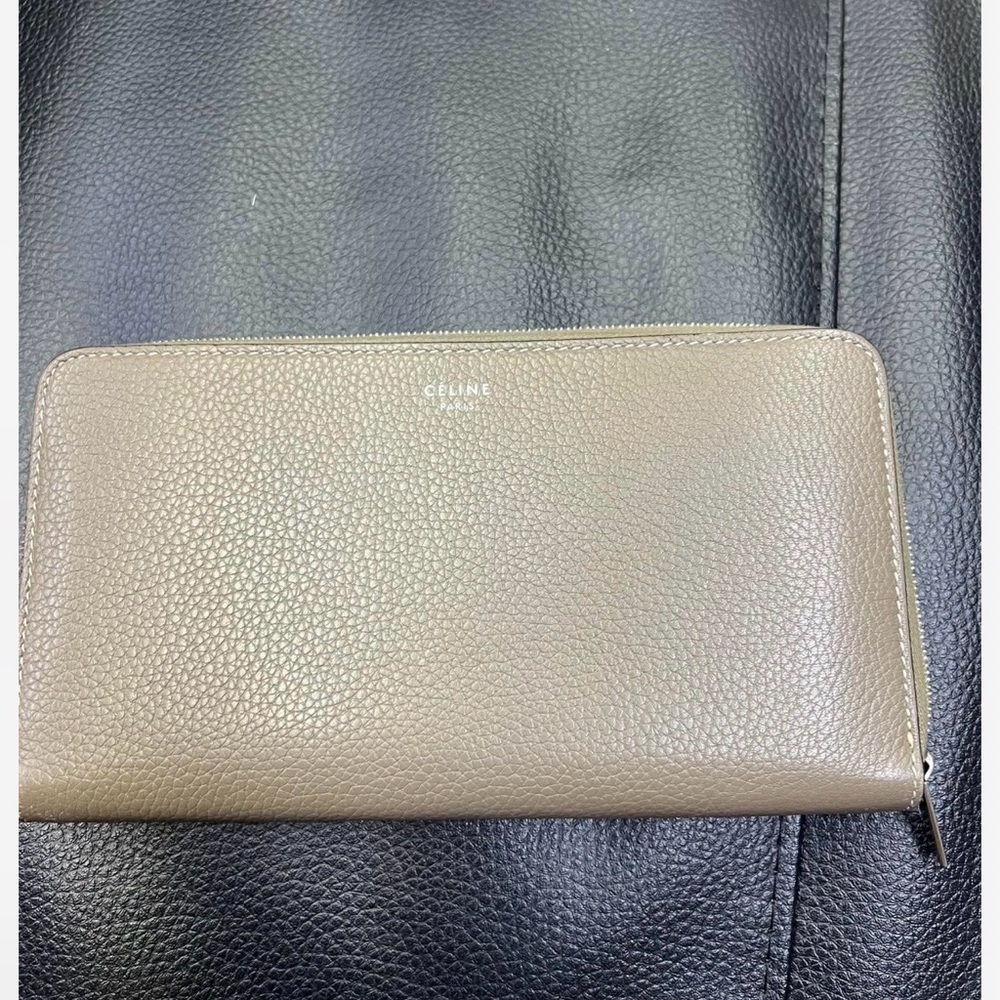 Celine Beige Leather Zip Wallet